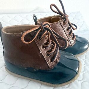Kids Leather Lace-Up Boots - Brown and Navy